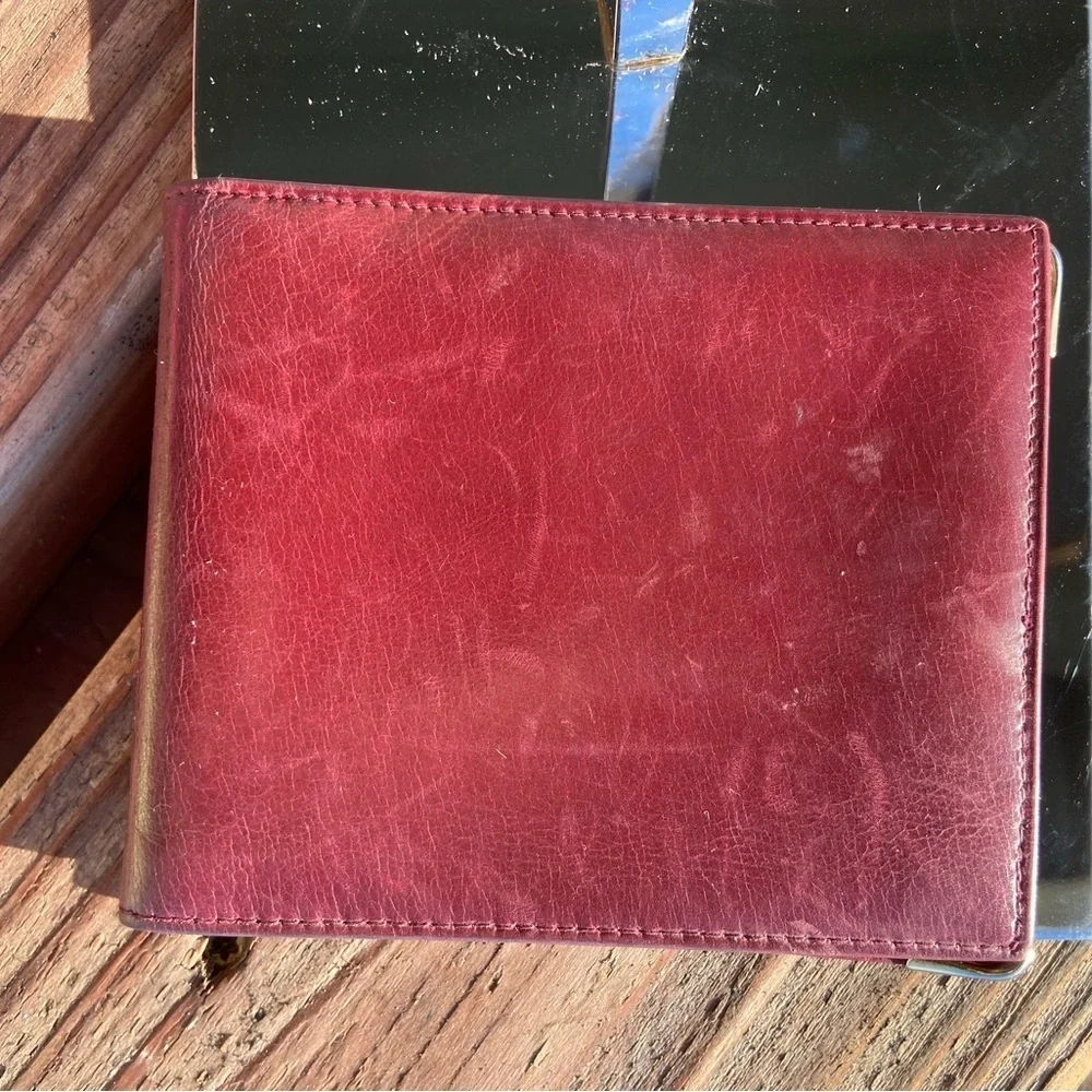 Celine Burgundy Vintage Leather Bifold Wallet with Gold Accents